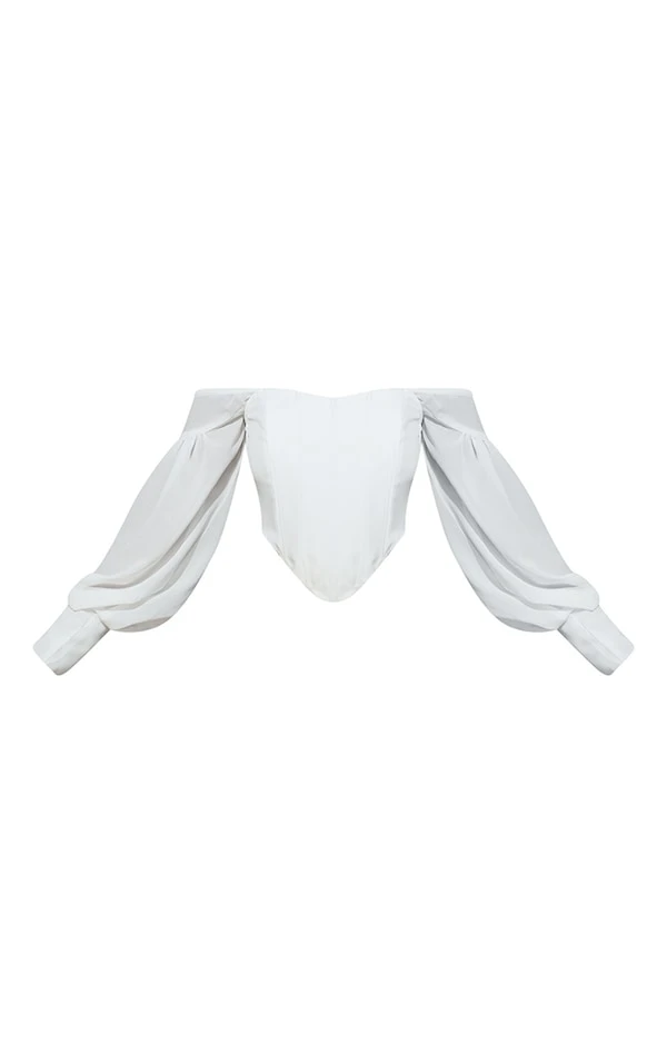 Top Style Corset Blanc à Col Bardot Et Manches Transparentes 5 Top Style Corset Blanc à Col Bardot Et Manches Transparentes – Image 5
