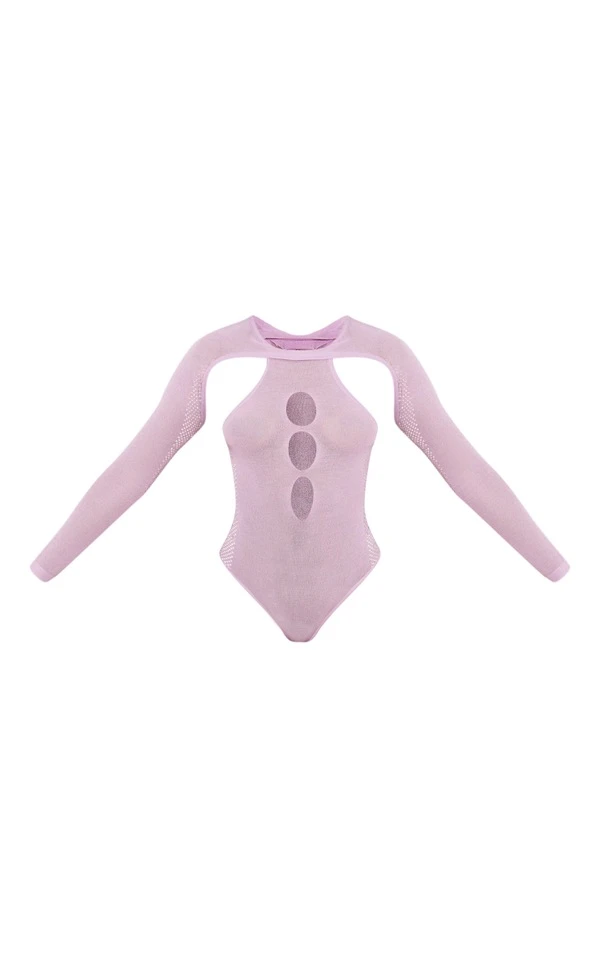 Body En Maille Tricot Transparente Découpée Lilas Avec Manches Longues 5 Body En Maille Tricot Transparente Découpée Lilas Avec Manches Longues – Image 5