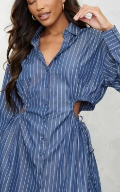 Robe Chemise Bleu Foncé à Taille Froncée Et Découpée -Pas Cher Tendance Charme Magasin 09364b671a978a590037fe9080c299b3a5d50dba cnd4048 4