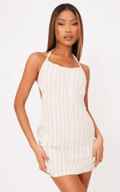 Robe T-shirt Droite En Effet Lin Beige Rayé Découpée à Nouer Derrière -Pas Cher Tendance Charme Magasin 0982a94aa8d8405eab42e36fa4e967fcf73a799b cne6485 4