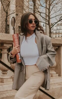 Pas Cher Tendance Charme Magasin 7 Débardeur Côtelé Blanc éclatant à Dos Nageur