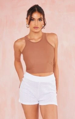 Mini Short Blanc En Maille Pointelle à Noeud