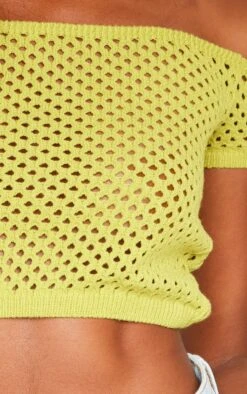 Top En Maille Tricot Douce Ajourée Vert Citron à épaules Dénudées -Pas Cher Tendance Charme Magasin 110fae0818f26e66601cfc92778235cf1945cbef cne6271 4