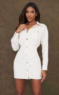 Robe Chemise Cargo Sable à Boutons-pression Et Taille Ajustée