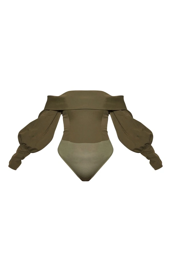 Body Tissé Kaki à Volants Et épaules Dénudées 5 Body Tissé Kaki à Volants Et épaules Dénudées – Image 5