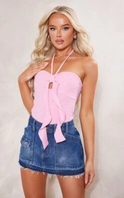 Body Texturé Rose Dos Nu à Volants Devant
