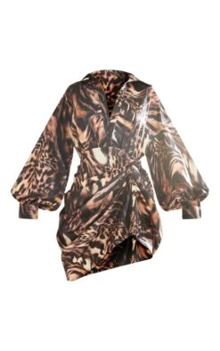 Robe Droite Satinée Marron Imprimé Animal à Manches Oversize Et Jupe Drapée -Pas Cher Tendance Charme Magasin 14e08e7b7be393c9d7e6e27ee5a6d0a91436e910 cnd5884 5