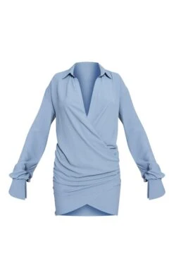 Robe Chemise Tissée Bleu Clair Texturée Très Décolletée à Manchettes évasées -Pas Cher Tendance Charme Magasin 15f4ac7a3b2c36dcd1e4cf3d628c7ecb35cb2bb6 cnd0598 5