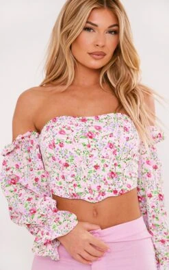 Crop Top Fleuri Rose à Col Bardot Et Liserés Structurants -Pas Cher Tendance Charme Magasin 166e7d68d8ee0c12c8b1028c03c30c9a2941a61a cnd7930 4