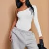 Body Asymétrique Côtelé Blanc à Détail Contours