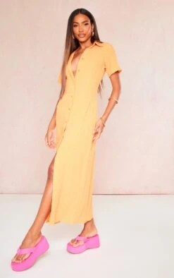 Robe Chemise Longue Orange Crêpée Texturée à Boutons -Pas Cher Tendance Charme Magasin 1ad09741d1bf4bf92f55c631a2c830875c6ace0f cnd8851 3