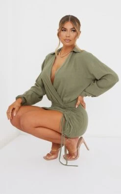 Robe Chemise Décolletée Effet Lin Kaki Décolleté -Pas Cher Tendance Charme Magasin 1e3d6557900abc0f38758f0675041608f8c89cee cmr5040 3