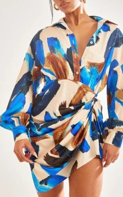 Robe Droite Satinée Multicolore Imprimé Peinture à Manches Oversize Et Jupe Drapée -Pas Cher Tendance Charme Magasin 1e7e883302ed9b33d0673d98f59364608f14c3ba cnd5885 4