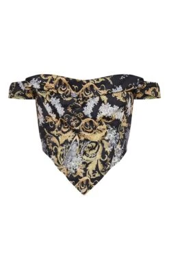 Top Corset En Maille Noire Imprimé Baroque à Col Bardot -Pas Cher Tendance Charme Magasin 20caaa13fa86fda799d5e5d0718bc12c86517fea CMG5702 3