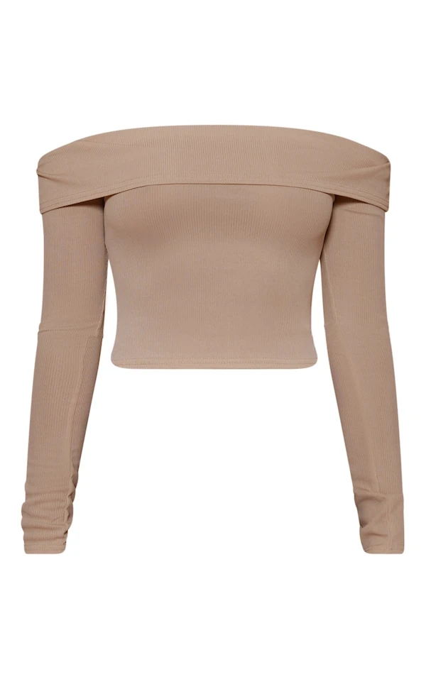 Logic Top Côtelé Beige à Rabat Et Col Bardot 5 Logic Top Côtelé Beige à Rabat Et Col Bardot – Image 5
