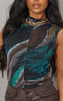 Body Vert Imprimé Abstrait En Mesh Froncé Devant -Pas Cher Tendance Charme Magasin 26c70c9bafcb71c9171d520780355ce583051502 cmr6794 4