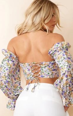 Crop Top Fleuri Lilas à Col Bardot Et Liserés Structurants -Pas Cher Tendance Charme Magasin 26cee4cf632958f907b375e037aac1d05858b4de cnd7931 4