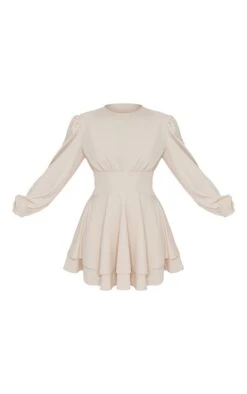 Robe Droite Tissée Gris Pierre à Coutures Sur La Taille Et Manches Longues Bouffantes -Pas Cher Tendance Charme Magasin 270e2cd6eb84d1ef8e327739926618915aab3218 cmt9390 6