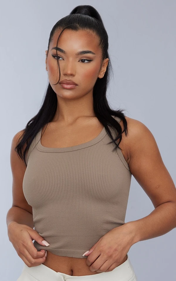 Débardeur Côtelé Café à Détail Contours Et Col Rond 4 Débardeur Côtelé Café à Détail Contours Et Col Rond – Image 4