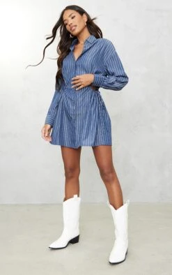 Robe Chemise Bleu Foncé à Taille Froncée Et Découpée -Pas Cher Tendance Charme Magasin 2f788b3ea47762ae7029c5b73e0abb9fed10ce94 cnd4048 3