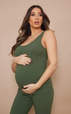 Maternité Débardeur De Grossesse Kaki Côtelé Doux