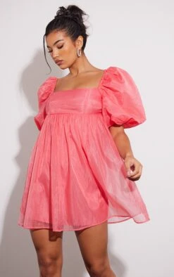 Robe Droite En Organza Rose à Manches Bouffantes -Pas Cher Tendance Charme Magasin 33cbf0fd7350ab2aee4ba83484b52160a9f54253 cnb7157 1