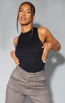 Body Côtelé Structuré Noir à Dos Nageur Détail Contours