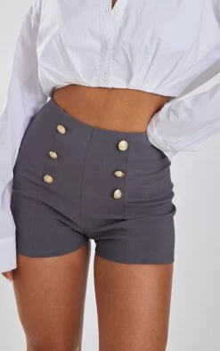 Mini Short Gris Anthracite En Maille Tissée Stretch à Boutons -Pas Cher Tendance Charme Magasin 3a4d2be509a6e2d1415a64a899d82a446384eb23 cnd3721 5