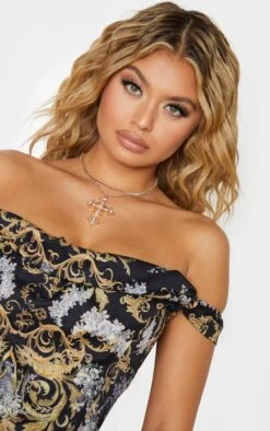 Top Corset En Maille Noire Imprimé Baroque à Col Bardot -Pas Cher Tendance Charme Magasin 3b87b4550ad43351596995e68c4c0cf6fa2081b5 cmg5702 5