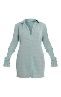 Robe Chemise En Mousseline De Soie Vert Sauge Texturée Transparente à Manchettes évasées -Pas Cher Tendance Charme Magasin 3c5b726a7f2c67aaae0b6c18d55212d943249740 cnd5901 5