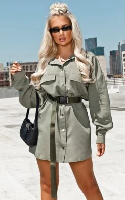 Robe Chemise Oversize Kaki Style Cargo à Boutons Pression -Pas Cher Tendance Charme Magasin 3c640400e07d5e720cf1e86130f637ddbdd4fb0b CMF1249 4