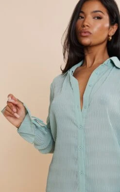 Robe Chemise En Mousseline De Soie Vert Sauge Texturée Transparente à Manchettes évasées -Pas Cher Tendance Charme Magasin 3cb7f3a8488eb2b4ba58985cef5a3d9ee65687e7 cnd5901 4