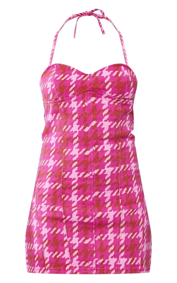 Robe En Jean Imprimé Carreaux Roses à Dos Nu 5 Robe En Jean Imprimé Carreaux Roses à Dos Nu – Image 5