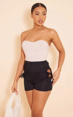 Mini-short Noir Plissé Noué Sur Les Côtés
