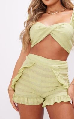 Mini Short Texturé Chartreuse à Volants -Pas Cher Tendance Charme Magasin 3f279b429ade176164a3e66fa18ba4050fdb523f cne4336 5