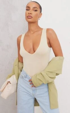 Body Moulant Basique Gris Pierre à Col En V