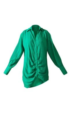 Robe Chemise Verte Froncée Devant Texturée à Manches Longues -Pas Cher Tendance Charme Magasin 41816ce7bd8177997b3ee4016b261bc7f85f4b1c cms6968 6