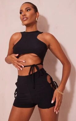 Mini Short Moulant Découpé Noir à Côtés Noués -Pas Cher Tendance Charme Magasin 45d8537352b38173fb972eb3f028135b1bf09895 cmz4240 4