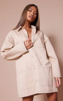 Robe Chemise Sable à Coutures Contrastantes Et Poches Cargo -Pas Cher Tendance Charme Magasin 4732ca0496165e395738b0670457b377440136c7 cnd1263 1