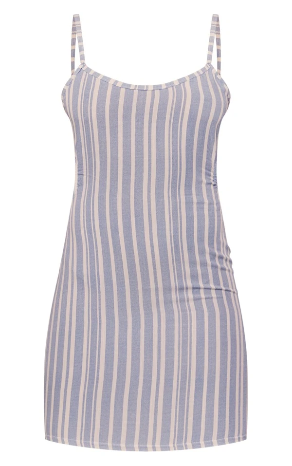 Robe T-shirt Droite En Effet Lin Bleu Découpé à Rayures Et Liens Noués Au Dos 5 Robe T-shirt Droite En Effet Lin Bleu Découpé à Rayures Et Liens Noués Au Dos – Image 5