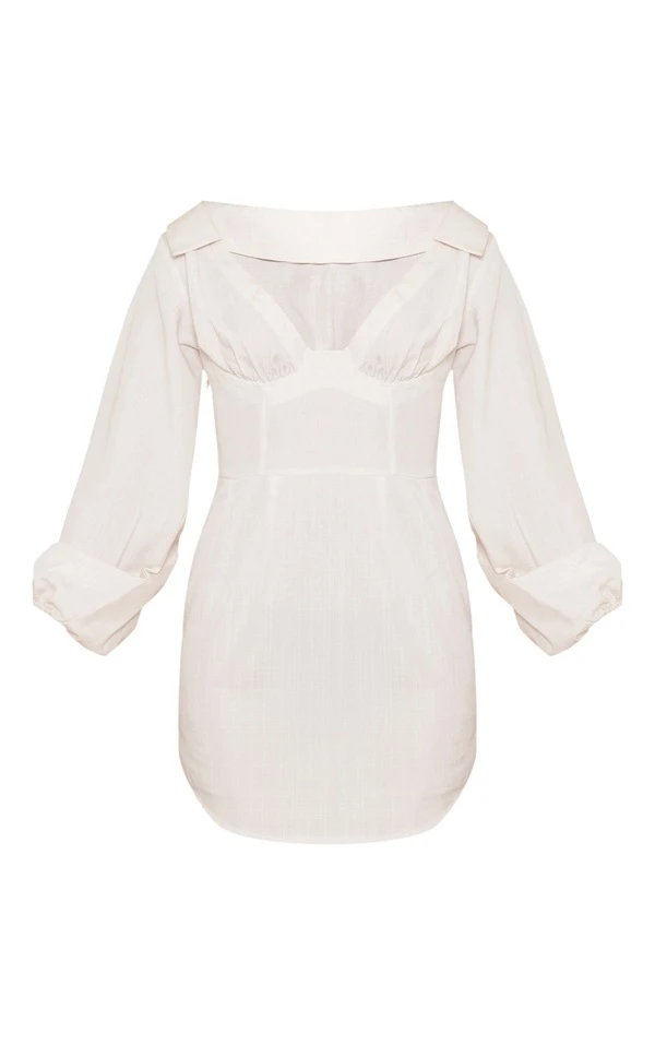 Robe Chemise Gris Pierre Effet Lin à Armatures 4 Robe Chemise Gris Pierre Effet Lin à Armatures – Image 4