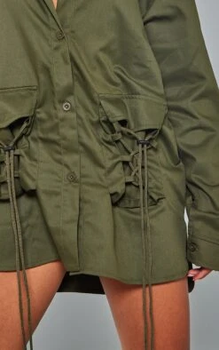 Robe Chemise Oversize En Maille Sergée Kaki à Poches Lacées -Pas Cher Tendance Charme Magasin 4f7e574f600163ef9bdca73dcaf4681eefaa29b9 cna3020 4