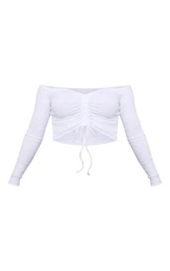 Crop Top Côtelé Blanc à Col Bardot Froncé Devant -Pas Cher Tendance Charme Magasin 4f85750a9c4e0bb50130a316c697ab8a61810421 cnd0936 5
