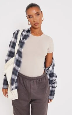 Body En Coton Gris Pierre à Manches Courtes