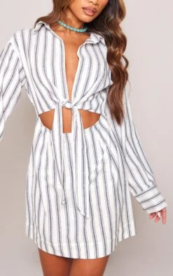 Robe Chemise Rayée Grise à Manches Longues Et Détail Noué Devant -Pas Cher Tendance Charme Magasin 5512fd9c6dbc825e7cd4c497dca75faffee05e0e cne2857 4