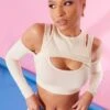 Zero Crop Top Crème Découpé à Parties Contrastantes Et épaules Dénudées