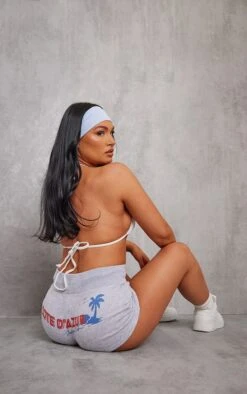 Mini-short En Sweat Gris Cendré à Imprimé Hawaii Sur Les Fesses