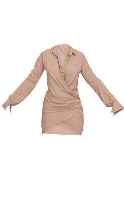 Robe Chemise Tissée Taupe Texturée Très Décolletée à Manchettes évasées -Pas Cher Tendance Charme Magasin 571fab280e1fe5f82d68ee254e2105bd66c0fd67 cnd0597 5