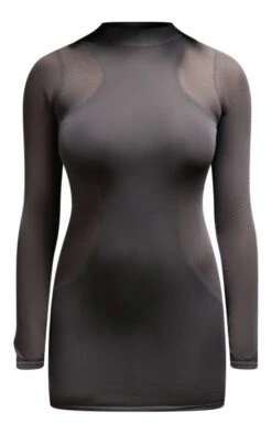 Robe Manches Longues Gris Anthracite En Maille Tricot Transparente à Doublure Au Col Nageur -Pas Cher Tendance Charme Magasin 584fc6ced56d7e1e211057240b1ad846485e434e cnb8418 5