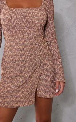 Robe Droite Portefeuille Chinée Marron Nouée à Buste Froncé Et Fente -Pas Cher Tendance Charme Magasin 5990dc90a71a2ba123cdb96c24fcc2b73ecf16a2 cnb1074 4